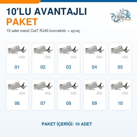 Q-J710M Cat7 Metal RJ45 Konnektör, 10'lu Paket Cat7 Jack + Ayraç, Ethernet Network LAN Kablo Ucu, Metal Gövdeli RJ45 Plug, Cat7 Kablo Sonlandırma Konnektörü