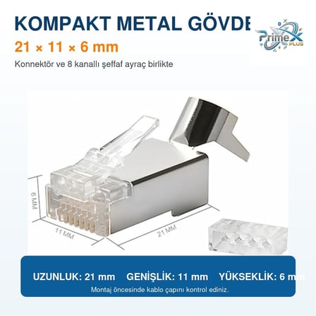Q-J710M Cat7 Metal RJ45 Konnektör, 10'lu Paket Cat7 Jack + Ayraç, Ethernet Network LAN Kablo Ucu, Metal Gövdeli RJ45 Plug, Cat7 Kablo Sonlandırma Konnektörü