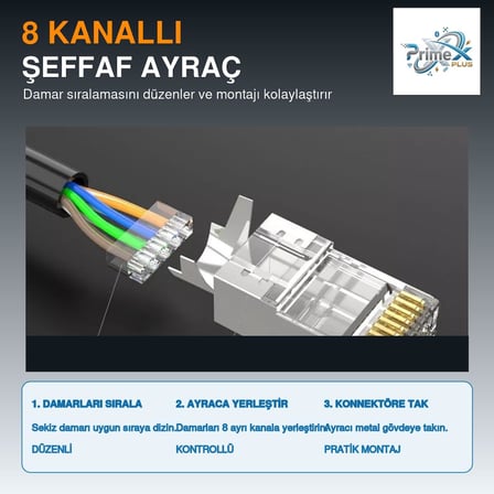 Q-J710M Cat7 Metal RJ45 Konnektör, 10'lu Paket Cat7 Jack + Ayraç, Ethernet Network LAN Kablo Ucu, Metal Gövdeli RJ45 Plug, Cat7 Kablo Sonlandırma Konnektörü