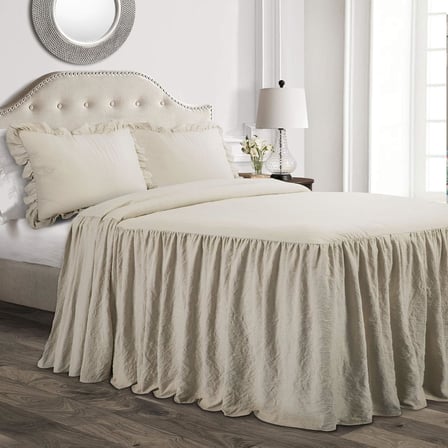 Decor Fırfırlı Etek Yatak Örtüsü Vintage Şık Çiftlik Evi Tarzı Hafif 3 Parça Set, California King, Nötr