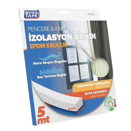 Tape EPDM Kauçuk Pencere Kapi Izolasyon Bandi, 5mm X 15mm X 5mt Boyut, Beyaz