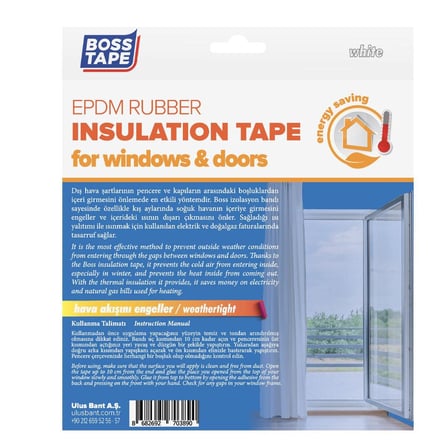 Tape EPDM Kauçuk Pencere Kapi Izolasyon Bandi, 5mm X 15mm X 5mt Boyut, Beyaz