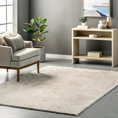 Loni Solid Makinede Yıkanabilir Shag Accent Kilim, 2x3, Krem