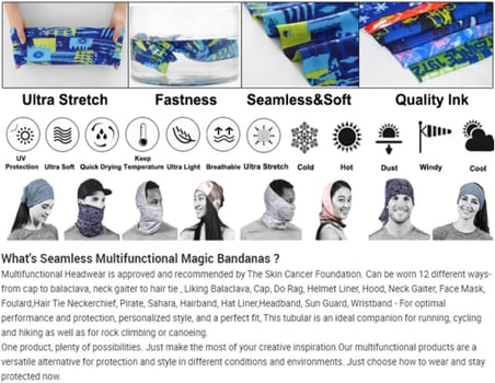 Dijital Desing Seamless +UV Mavi Renkli Desenli Boyunluk Bandana Buff Saç Bandı Maske Balaklava Toka