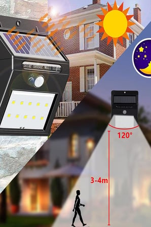 Pır Hareket Sensörlü 20 Led Solar Güneş Enerjili Su Geçirmez Duvar Lambası