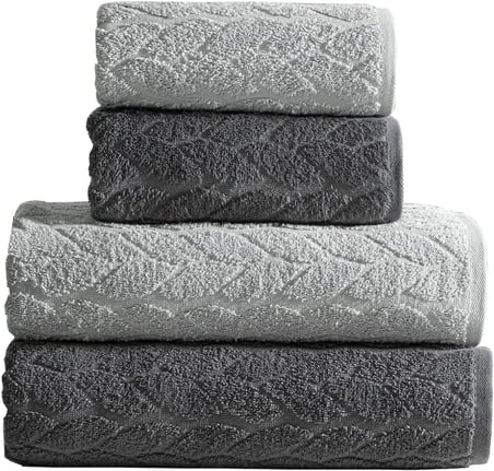 Çift Renk Banyo Havlusu, 4'lü Paket 2 Parça (70x140),2 Parça (50x90) Yumuşak ve Emici, Kaliteli Günlük Kullanıma Uygun%100 Pamuk Havlu (Antrasit-Gri)