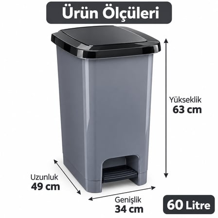 L Slim Pedallı Çöp Kovası, Dar Alanlara Uygun İnce Tasarım Çöp Kutusu, Kapaklı Plastik Atık Kovası, Mutfak Banyo Ofis Kullanımı