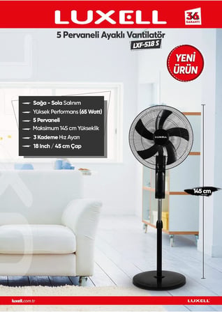 LXF-518 S 5 Pervaneli Ayaklı Vantilatör (Siyah)