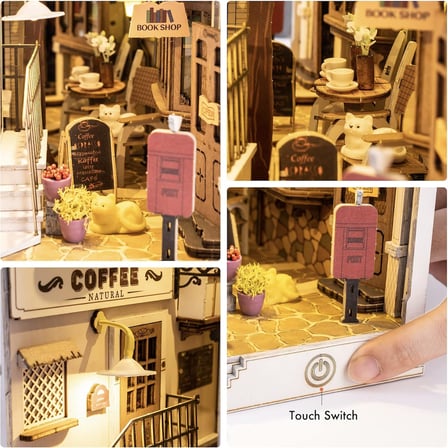 Ahşap Nook Kitap Seti, LED Işıklı Minyatür Kendin Yap Model