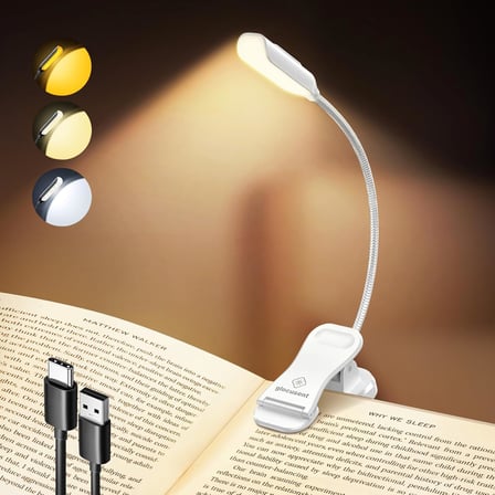 Söğüt Yatakta Kitaplar için Okuma Işıkları, 10LED Parlak Kitap Işığı, 3 Renk ve 3 Parlaklık, Şarj Edilebilir Kitap Işığı 80 saat sürer, Okuma Işığında Hafif Klips (beyaz)
