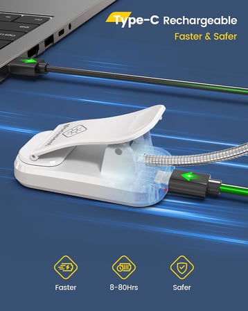 Söğüt Yatakta Kitaplar için Okuma Işıkları, 10LED Parlak Kitap Işığı, 3 Renk ve 3 Parlaklık, Şarj Edilebilir Kitap Işığı 80 saat sürer, Okuma Işığında Hafif Klips (beyaz)