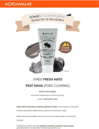 Temizleyici Kil ve Kömür Maskesi 50ml APIEU Fresh Mate Peat Mask (Pore Clearing)