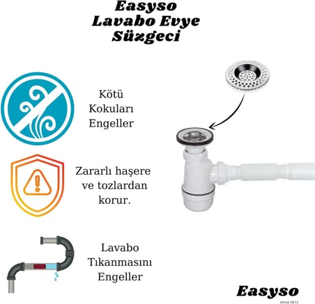 Çelik Mutfak Filtre Lavabo Süzgeci Küvet Tıkacı 2 Adet Evye Easyso4030