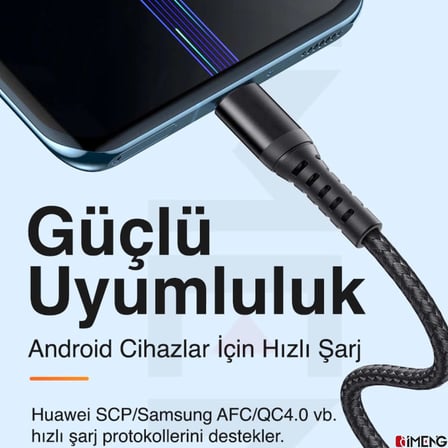 USB-A to Micro Pro Braided Örgülü Data ve Hızlı Şarj Kablosu 1 Metre Siyah