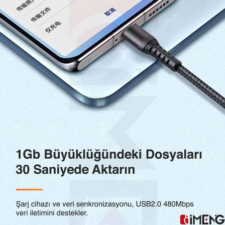 USB-A to Micro Pro Braided Örgülü Data ve Hızlı Şarj Kablosu 1 Metre Siyah