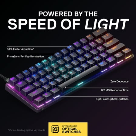 Apex 9 Mini – Mekanik oyun klavyesi – optik anahtarlar – 2 noktalı çalışma – Kompakt Esports mini%60 form faktörü – Hotswap özellikli anahtarlar – Amerikan (QWERTY) düzeni