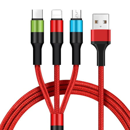 Şarj Kablosu, Örgülü 1.2m Kırmızı, Lightning, Type-C, Micro USB, 3A Güçlü Dayanıklı Kablo, iOS ve Android Uyumlu