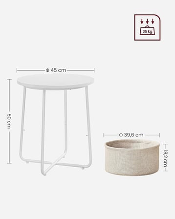 Yuvarlak sehpa, küçük masa, sehpa küçük, kumaş sepetli oturma odası masası, oturma odası, yatak odası için depolama alanı, modern komodin, beyaz-bej LET223W10