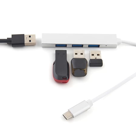Macbook ile Uyumlu İçe Aktarım Alüminyum gövde Type-C To 4 USB Port 3.0 Splitter 5 Gbps Çevirici Hub Adaptör (Gümüş).