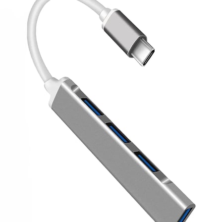 Macbook ile Uyumlu İçe Aktarım Alüminyum gövde Type-C To 4 USB Port 3.0 Splitter 5 Gbps Çevirici Hub Adaptör (Gümüş).