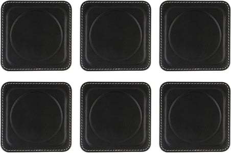 6'lı Set,Masaüstü Yuvarlak Cup Coaster,Vegan Suni Deri,11x11 cm.,Siyah