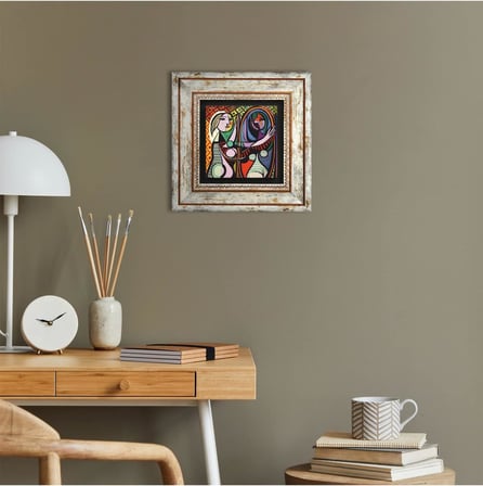 Stone Picasso Ayna Karşısındaki Kız Taş Duvar Tablosu - Çerçeveli Taş Tablo - Dekoratif Duvar Sanatı - Modern Ev ve Ofis Duvar Dekoru T1-301