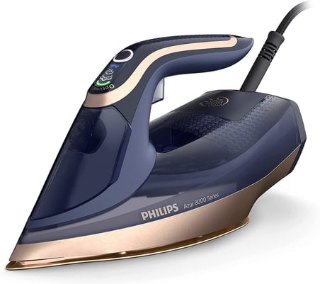 Azur 8000 Serisi Buharlı Ütü - 85 g/dk Sürekli Buhar, 260g Turbo Şok Buhar, 3000 W, OptimalTEMP Teknolojisi, SteamGlide Elite Taban, Koyu Mavi (DST8050/20)