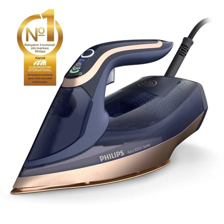 Azur 8000 Serisi Buharlı Ütü - 85 g/dk Sürekli Buhar, 260g Turbo Şok Buhar, 3000 W, OptimalTEMP Teknolojisi, SteamGlide Elite Taban, Koyu Mavi (DST8050/20)