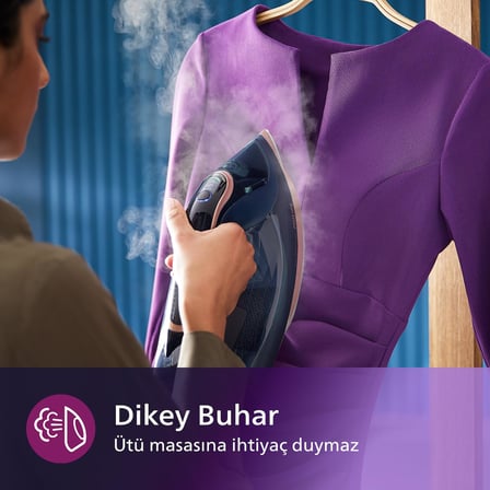 Azur 8000 Serisi Buharlı Ütü - 85 g/dk Sürekli Buhar, 260g Turbo Şok Buhar, 3000 W, OptimalTEMP Teknolojisi, SteamGlide Elite Taban, Koyu Mavi (DST8050/20)