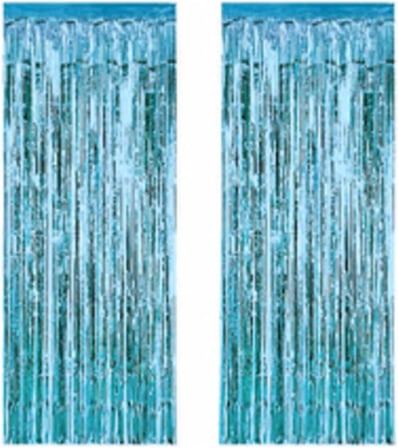 45 cm × 200 cm Metalize Arka Fon Kapı Perdesi Püsküllü Fon Süsü Mavi