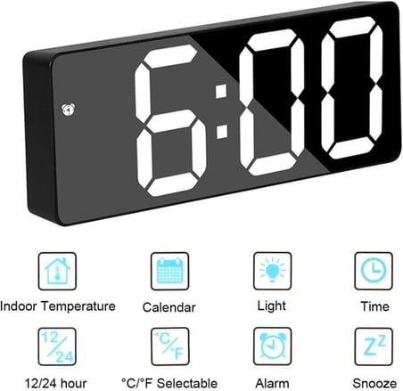 Dijital Ayna, Pilli, Çift Amaçlı, Erteleme, Gece Modası, Yatak Odası ve Ofis İçin Uygun (Beyaz), Universel, SFM550
