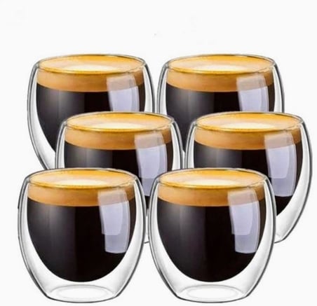 Çift Katmanlı Espresso Cam Bardak Seti 6'lı 80 ml | Borosilikat Double Wall Isı Yalıtımlı Şeffaf Kahve Bardağı | Espresso ve Ristretto için