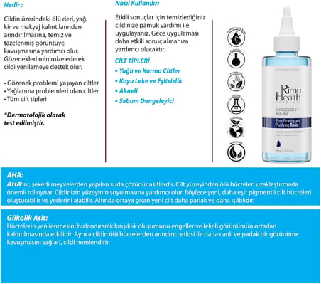 Health Products Gözenek Sıkılaştırıcı Ve Arındırıcı Tonik (Glycolic Acid%6 Aha Bha) RM000105
