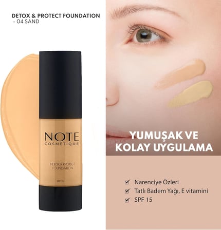Cosmetics Detox & Protect 04 Sand Canlandırıcı Etkili SPF 15 Kapatıcı Fondöten