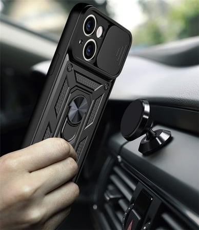 iPhone 14 Plus Kılıf Lens Sürgülü Yüzüklü Tank Silikon Pars