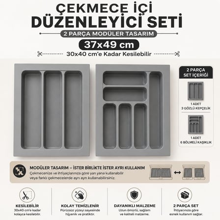 Içi Kaşıklık ve Kepçelik Düzenleyici 2'li Takım 37x49 cm (30x40 cm Kadar Kesilebilir)