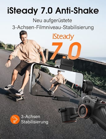 iSteady M6 Mobil Gimbal Sabitleyici Kiti 3 Eksen, Ayarlanabilir CCT/RGB Dolgu Işıklı Manyetik AI Takip, 0,91 İnç OLED Ekran, Yük Kapasitesi 400 g, Youtube/Vlog için