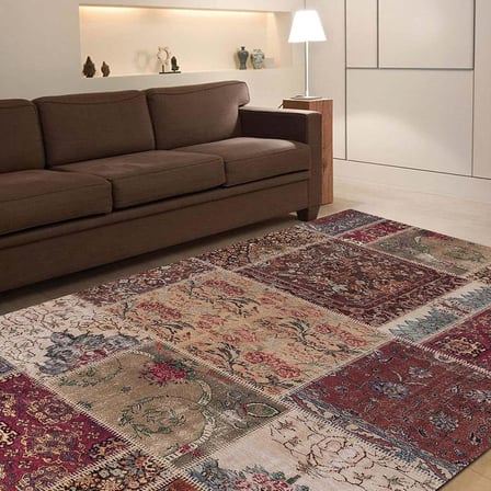 Dizayn Cortez Desenli Kadife Pamuk Tabanlı Yıkanabilen Kaydırmaz Antibakteriyel Salon Halısı 140x200