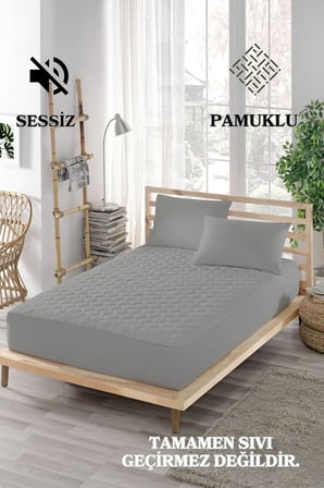 PARKER Renkli Alez Gri-Kapitoneli Fitted-Pamuklu-Yanı Çarşaflı-Çift Kişilik-Tek Kişilik-Bebek Alezi-Su-Yatak Koruyucu (140x200)