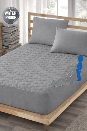 PARKER Sıvı Geçirmez Alez Gri-Renkli Alez Kapitoneli Fitted-Pamuklu-Yanı Çarşaflı-Çift Kişilik-Tek Kişilik-Bebek Alezi-Su-Yatak Koruyucu (180x200)