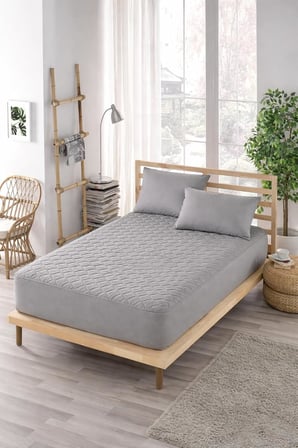 PARKER Sıvı Geçirmez Alez Gri-Renkli Alez Kapitoneli Fitted-Pamuklu-Yanı Çarşaflı-Çift Kişilik-Tek Kişilik-Bebek Alezi-Su-Yatak Koruyucu 140x200, Ely Parker, 140 X 200