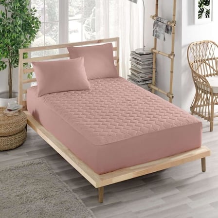 PARKER Pamuklu Yatak Koruyucu Alez Pembe-Kapitoneli Fitted-Yanı Çarşaflı Bebek Alezi-Terden Korur (60x120)