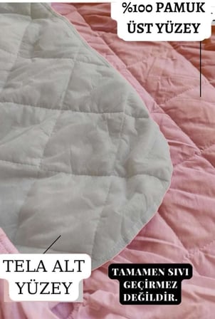 PARKER Pamuklu Yatak Koruyucu Alez Pembe-Kapitoneli Fitted-Yanı Çarşaflı Bebek Alezi-Terden Korur (60x120)