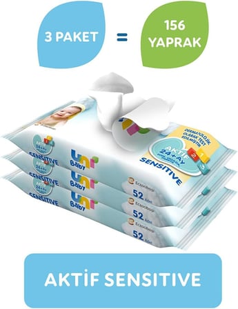 Baby Aktif Sensitive Islak Mendil 3x52 156 Yaprak