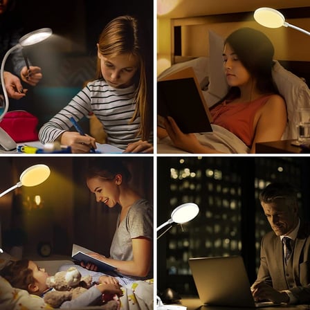 Kıskaçlı Sıkıştırmalı Mandal lamba, 360° esnek okuma lambası, kitap lambası, 3 değiştirlebilir renk, kısılabilir, dokunmatik kontrollü, yatak lambası, USB şarj edilebilir pil, göz koruması, 20 LED