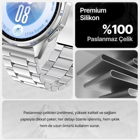 22mm ile Uyumlu Saatler için Paslanmaz Çelik 46mm Baklalı Kordon HUAWEI Watch (GT7 Pro/GT7/GT6 Pro/GT6/GT5 Pro/GT5/GT4/Watch 4 Pro/GT3/GT3 Pro/GT2/GT2 Pro)