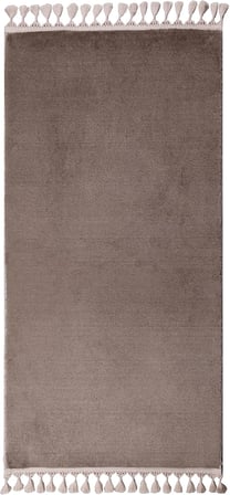 Evilla Modern Dekoratif Örgü Saçaklı Simirna Peluş Halı Yolluk Vizon 80 x 150