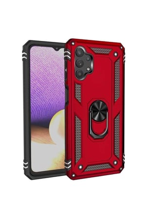 Samsung Galaxy A32 ile Uyumlu Kapak Military Yüzüklü Stantlı Panzer Tank Kılıf - Kırmızı
