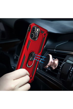 Samsung Galaxy A32 ile Uyumlu Kapak Military Yüzüklü Stantlı Panzer Tank Kılıf - Kırmızı