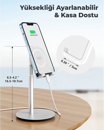 Saiji S1-II Masa için Cep Telefonu & Tablet Standı, Ayarlanabilir Yükseklik Açısı, iPhone, iPad, Samsung vb. Tüm 4''-11''Ekranlar için Uyumludur. Gri